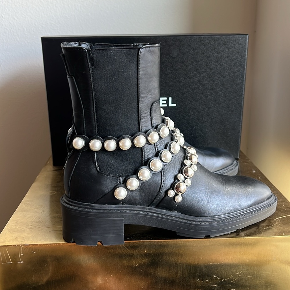 Zara Black Pearl Studded Moto Boots - Picture 7 of 14